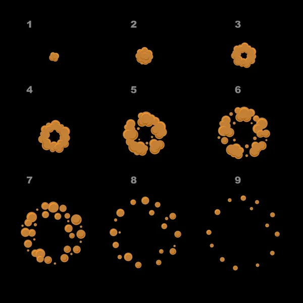 Séquence d'animation d'explosion. Cadres d'explosion de bande dessinée. Vecteur — Image vectorielle