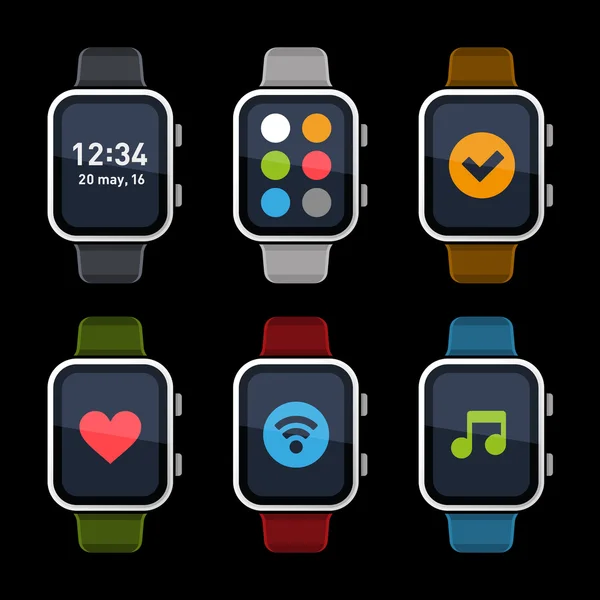 Smart Watch Icons Set. Stile piatto. Vettore — Vettoriale Stock