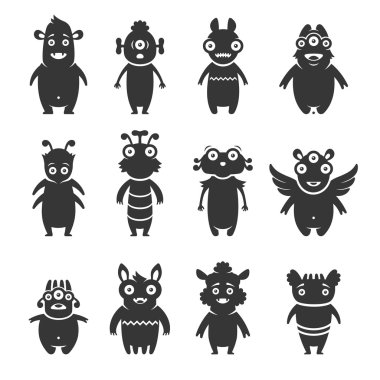 Uzaylılar siluet beyaz arka plan sette. Vektör