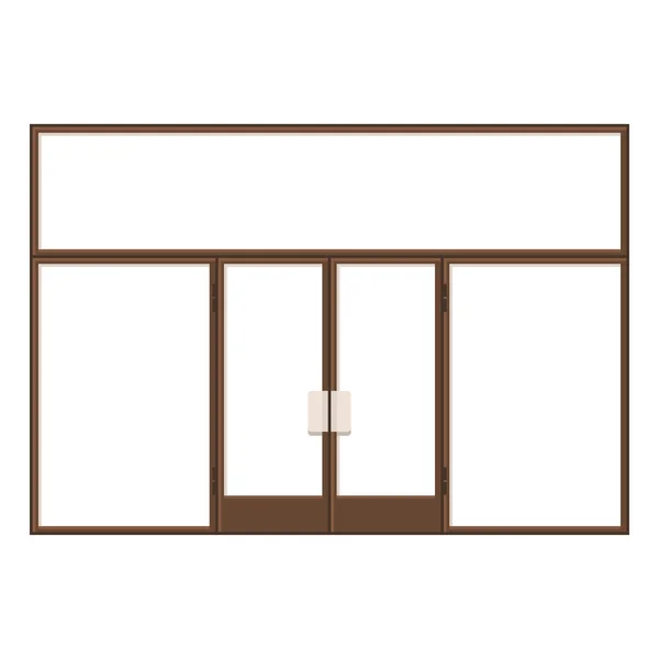 Wood Shopfront with Large Black Blank Windows. Vector — Stock Vector