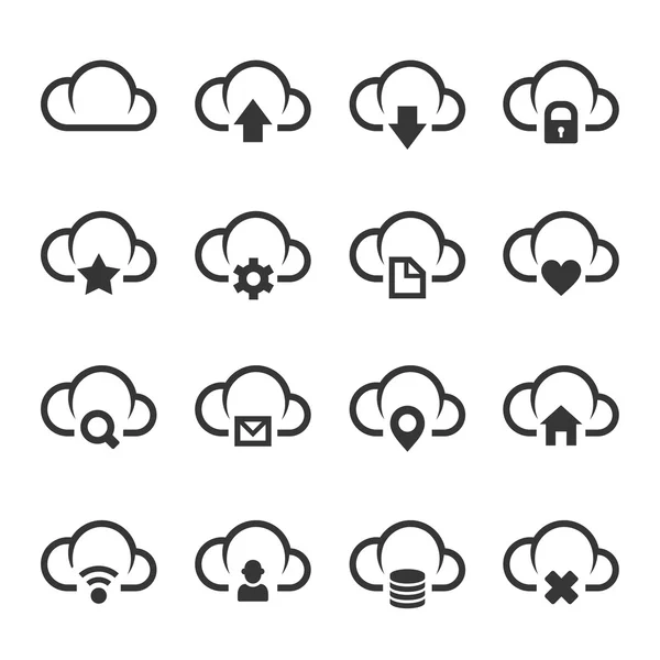 Nube de datos con diferentes signos Conjunto de iconos. Vector — Archivo Imágenes Vectoriales