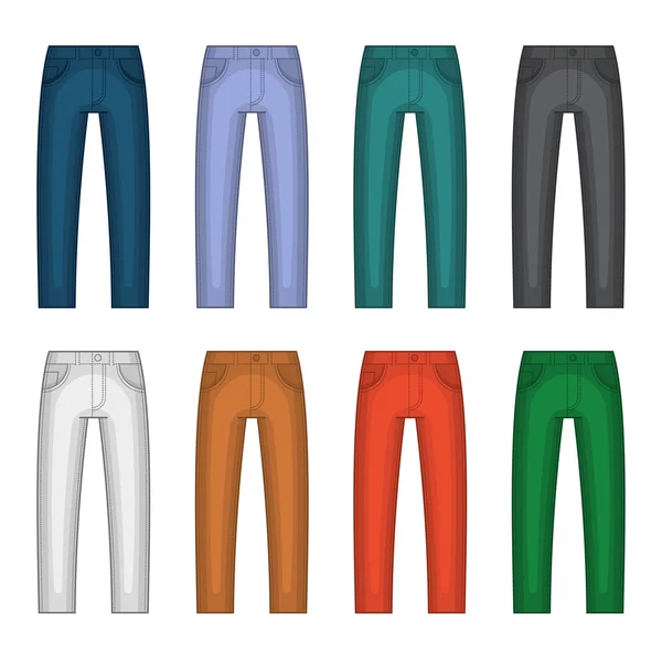 粗斜纹棉布牛仔裤不同颜色集。矢量 — 图库矢量图片