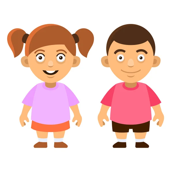 Двоє симпатичних дітей у стилі Карун. Хлопчик і дівчинка на білому тлі. Векторні — стоковий вектор
