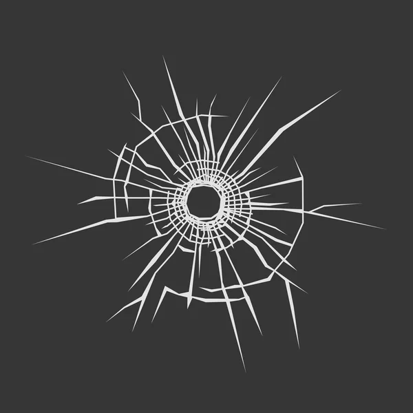 Bullet Hole in Glass. Dark Background. Vector — Stock Vector