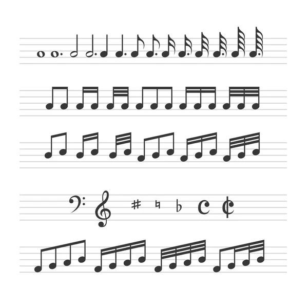 Muziek Opmerking teken ingesteld op witte achtergrond. Vector — Stockvector