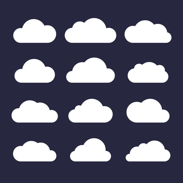 Cloud Icon Set on Dark Background. Vector — Stock Vector