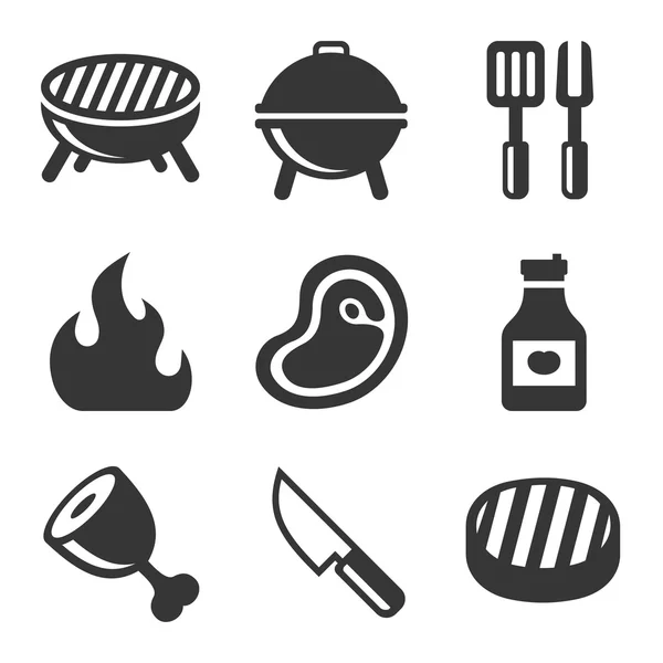 Grill i zestaw ikon do grillowania. Wektor — Wektor stockowy