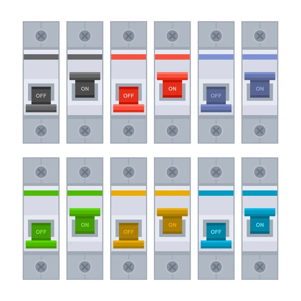 Disyuntores de color establecidos sobre fondo blanco. Vector — Archivo Imágenes Vectoriales