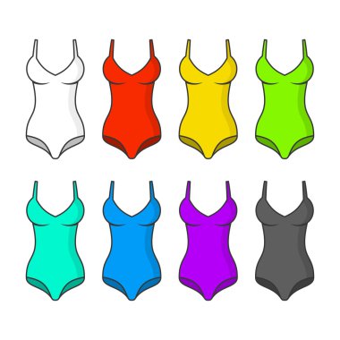 Kadın mayolar renk kümesi beyaz arka plan üzerinde. Vektör