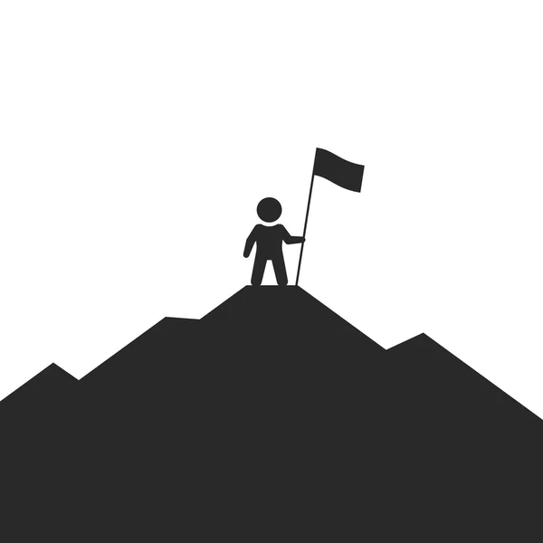 Empresario con bandera en la montaña. Vector — Vector de stock