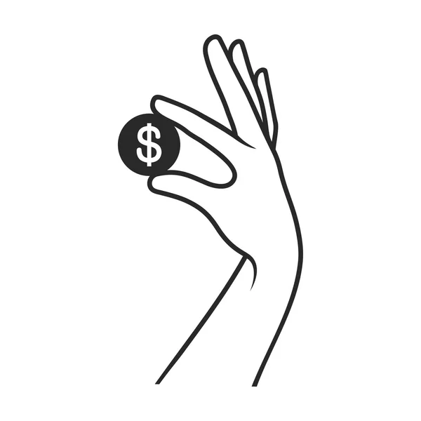 Mano con moneda de dinero icono. Vector — Archivo Imágenes Vectoriales