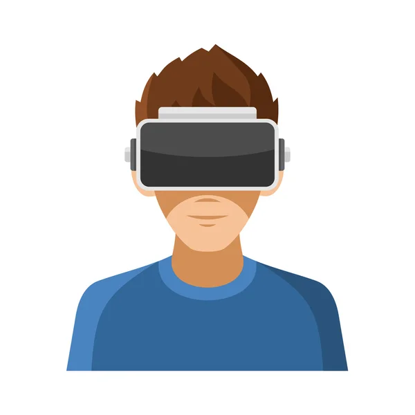 Hombre con ícono de auriculares de realidad virtual. Vector — Vector de stock