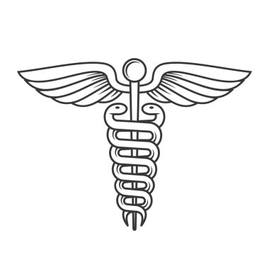 Tıbbi Caduceus işareti. Çizgi stili. Vektör