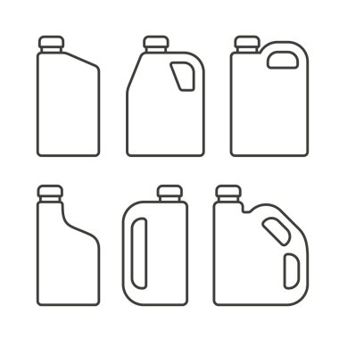 Boş beyaz plastik kutuları simgeler Motorlu petrol için ayarlayın. Vektör