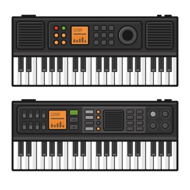 Piyano Roll dijital Synthesizer. Beyaz arka plan üzerinde MIDI klavye kümesi. Vektör