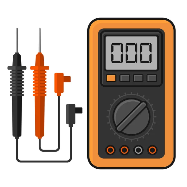 Digital multimeter. Elektrisk Mät Instrument spänning strömstyrka Ohmmeter och makt. Vektor — Stock vektor