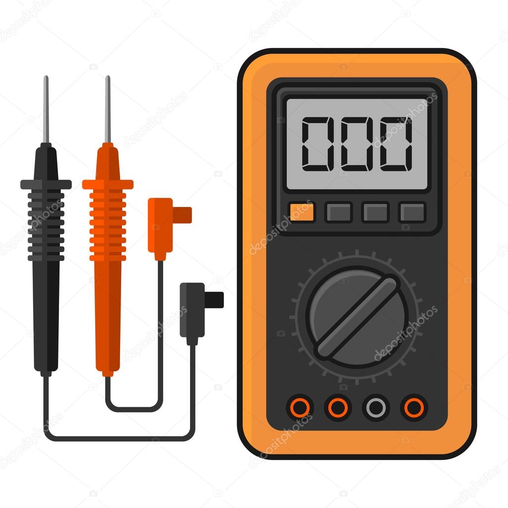 Digital multimeter. Electrical Measuring Instrument Voltage Amperage Ohmmeter and Power. Vector