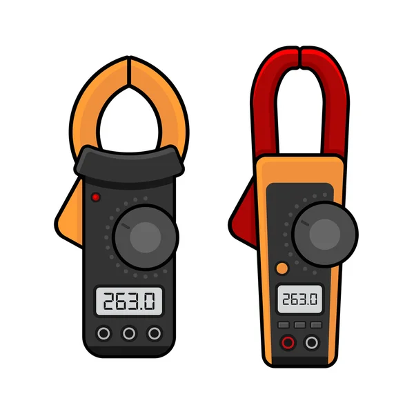 Digitale klem stroomsnelheidsmeter. Elektricien elektrisch gereedschap. Vector — Stockvector