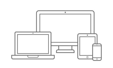 Farklı ekran boyutu Icons Set elektronik cihazla. Vektör