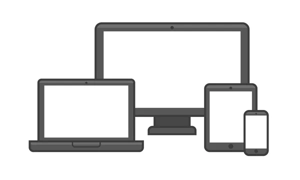 Dispositivo electrónico con diferentes iconos de tamaño de pantalla. Vector — Vector de stock