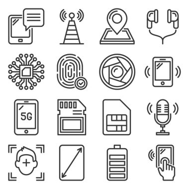 Beyaz Arkaplanda Cep Telefonu Belirleme Simgeleri Ayarlandı. Vektör