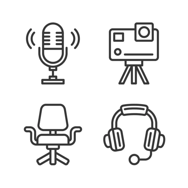 Video Blogger ans Conjunto de ícones de dispositivo Podcast. Vetor —  Vetores de Stock