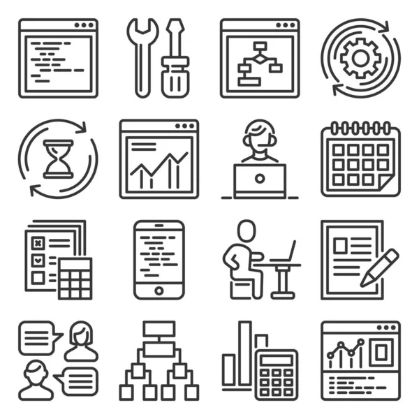 Web Development and Technology Research Icons Set. Vettore — Vettoriale Stock