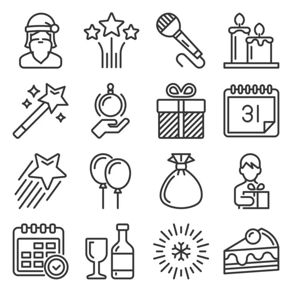 Celebration New Year Icons Set on White Background. Vector — Stock Vector