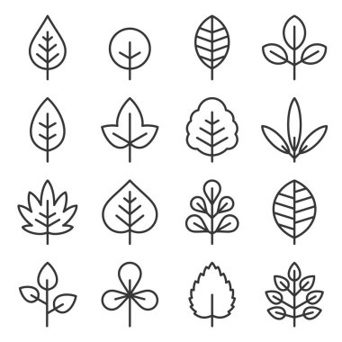 Yaprak Simgeleri Beyaz Arkaplanda Ayarlandı. Vektör