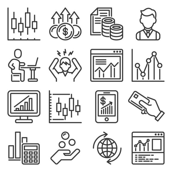 Investing, Business and Finance Icons Set. Vector