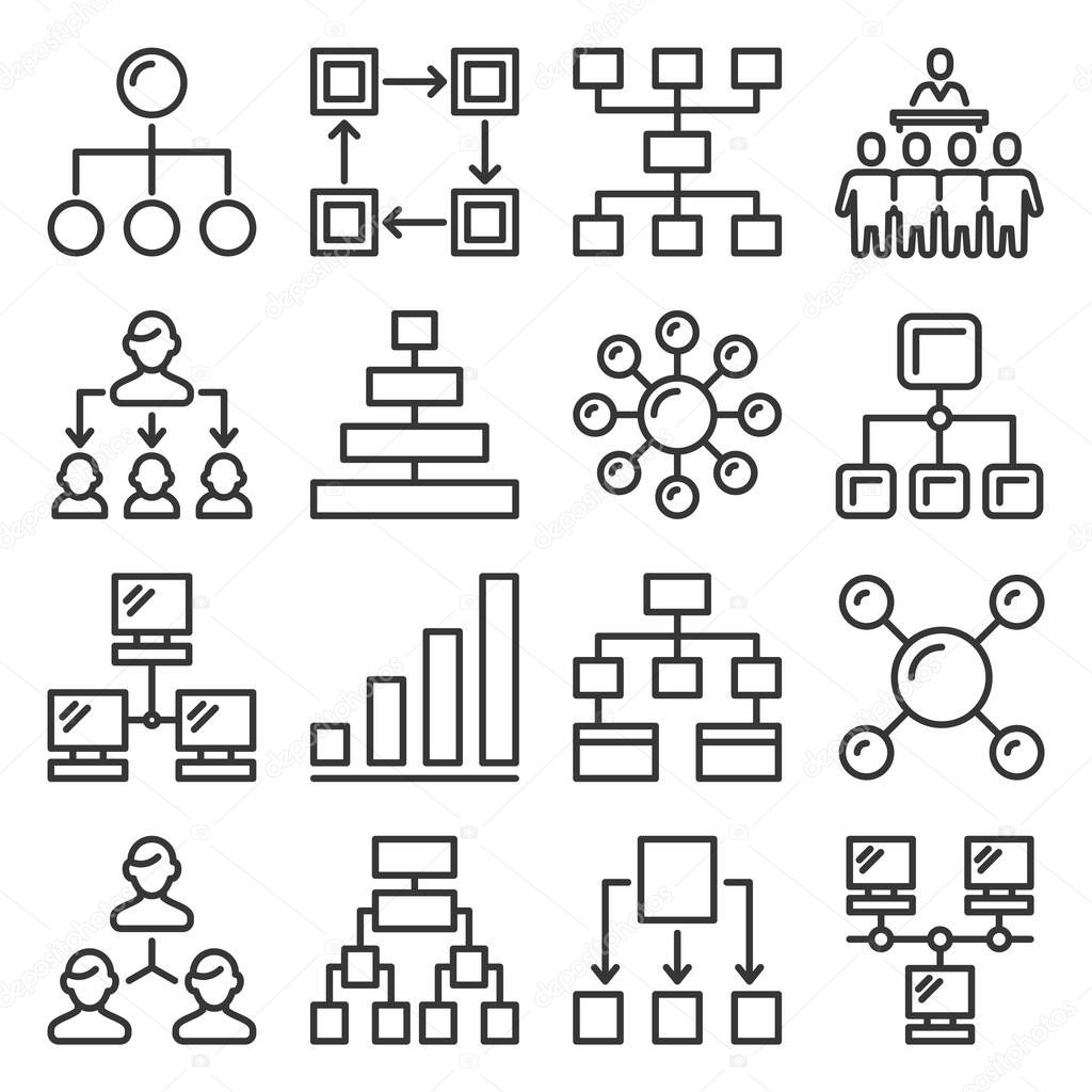 Business Hierarchy Structure Icons Set on White Background. Vector