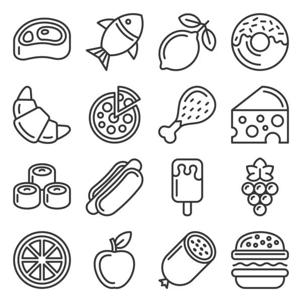 Eten Pictogrammen ingesteld op witte achtergrond. Vector — Stockvector