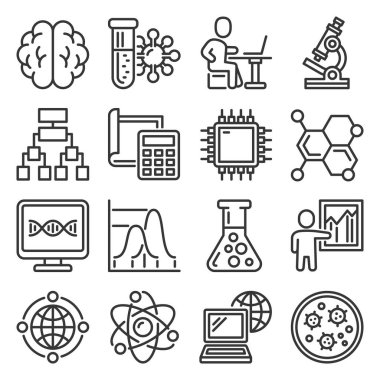 Beyaz Arkaplanda Bilim Simgeleri Ayarlandı. Vektör