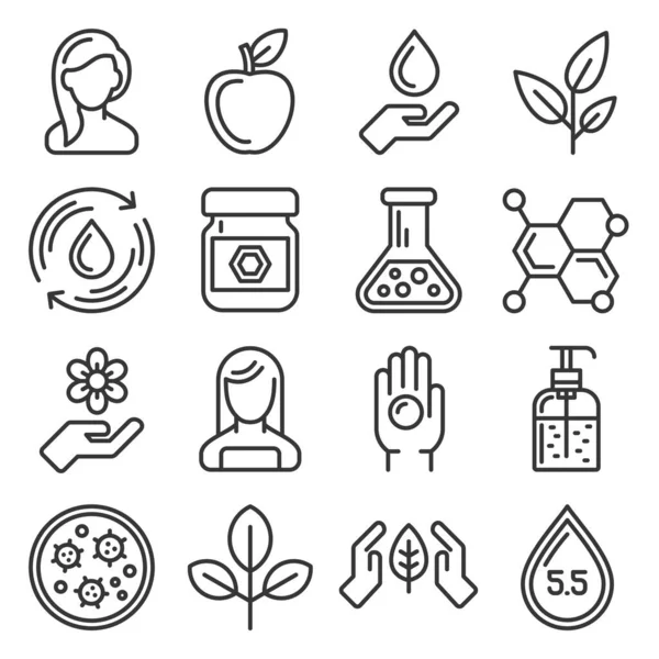 Ekologiska kosmetika ikoner som ligger på vit bakgrund. Vektor — Stock vektor
