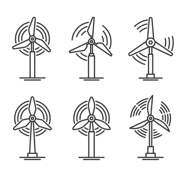 風車と風車セット。エコ発電のアイコン。ベクトル — ストックベクタ