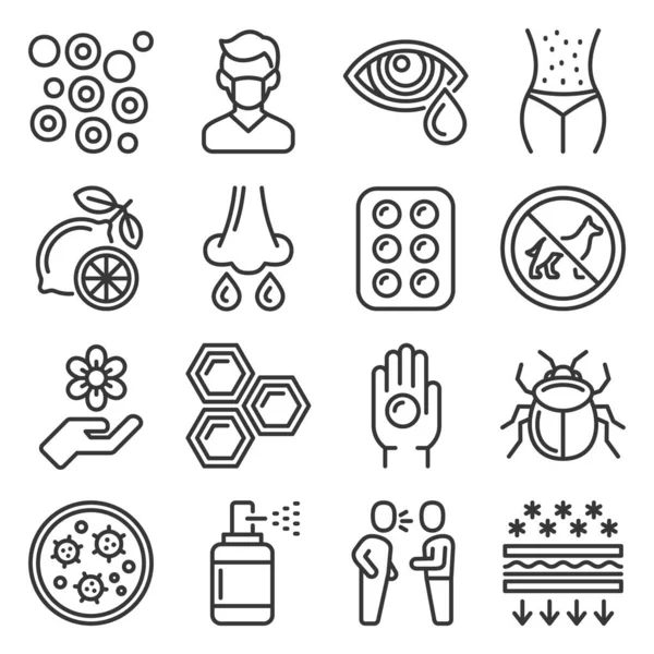 Iconos de alergias ambientados en fondo blanco. Vector — Archivo Imágenes Vectoriales