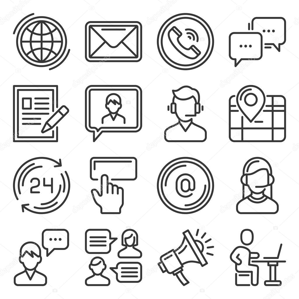 Contact Us Icons Set on White Background. Vector