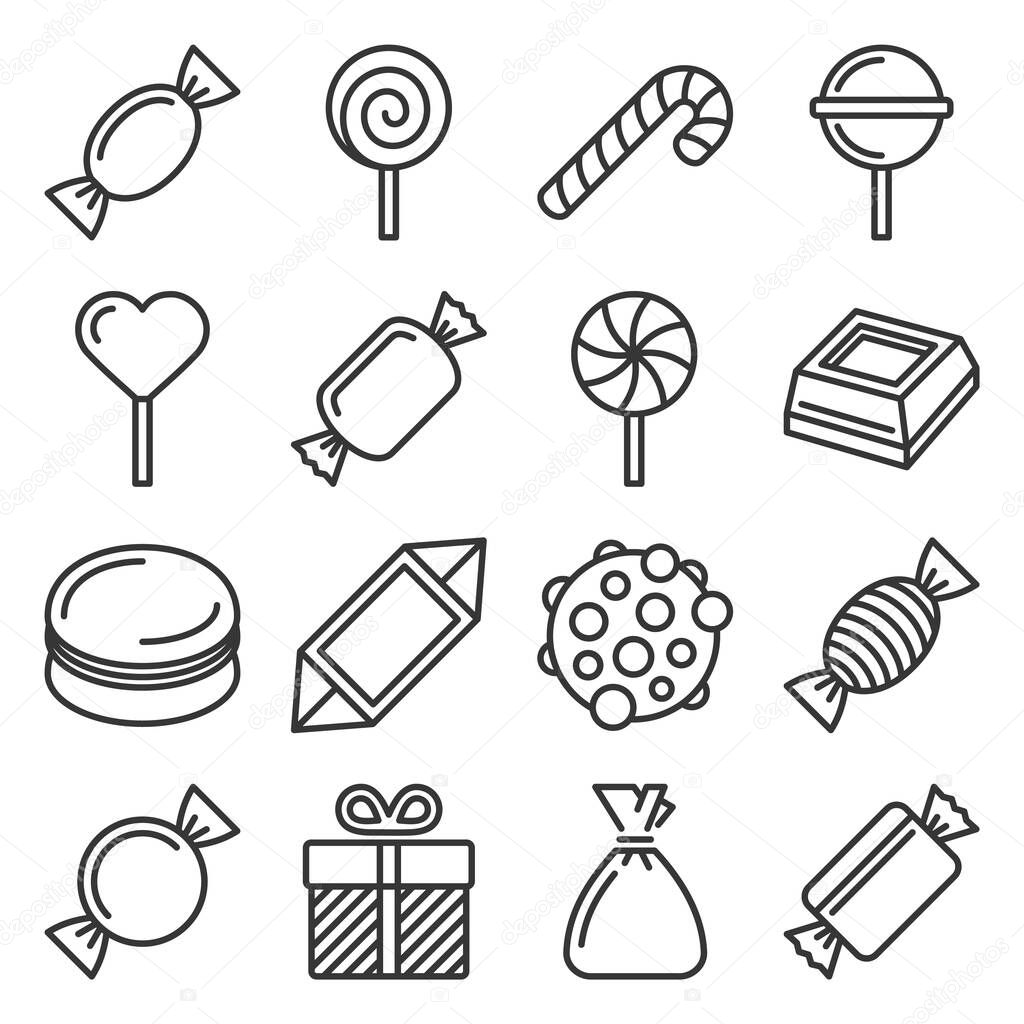 Sweets and Candies Icons Set on White Background. Vector