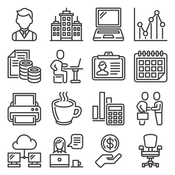 Ufficio e Business Icons Set su sfondo bianco. Vettore stile linea — Vettoriale Stock