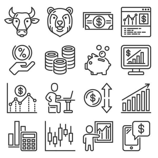 Money Investment and Banking Icons Set (dalam bahasa Inggris). Vektor - Stok Vektor