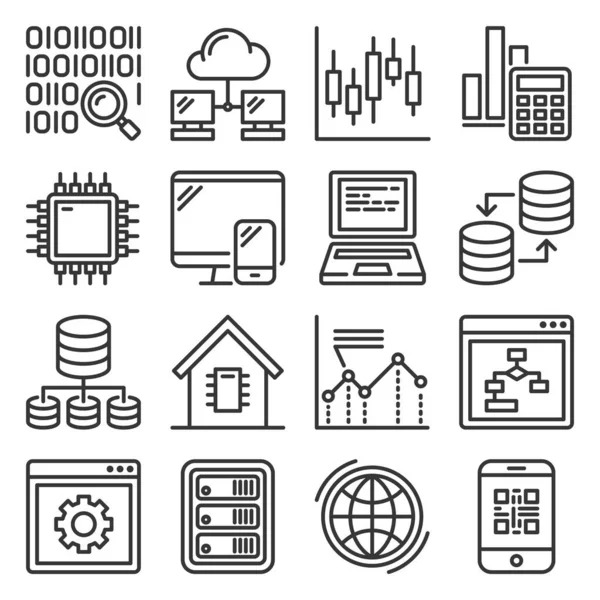 Conjunto de iconos de Big Data y tecnología. Vector — Vector de stock