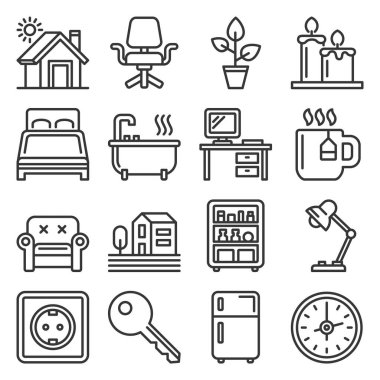 Beyaz Arkaplanda Ev Eşyaları Simgeleri. Vektör