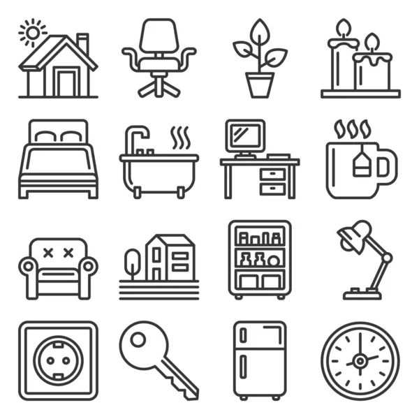 Home Furniture Icons Set on White Background. Vector — Stock Vector