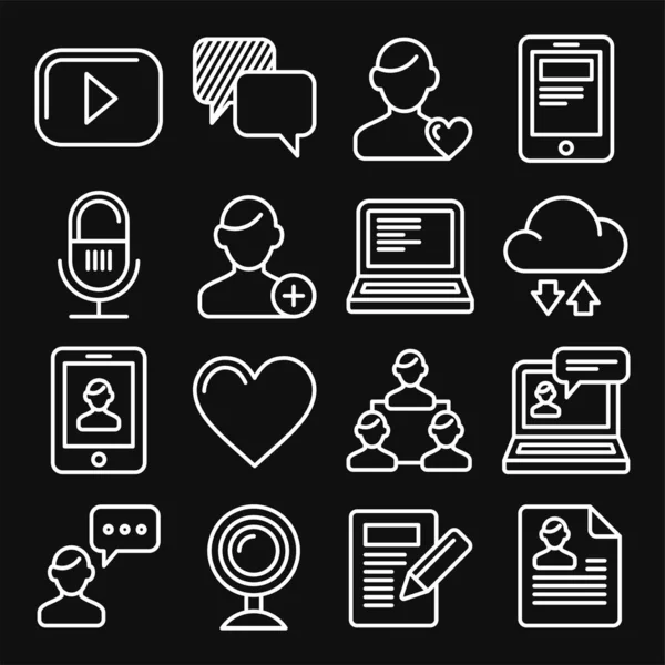 Media and Blog Icons set on Black Background. Vector — Stock Vector
