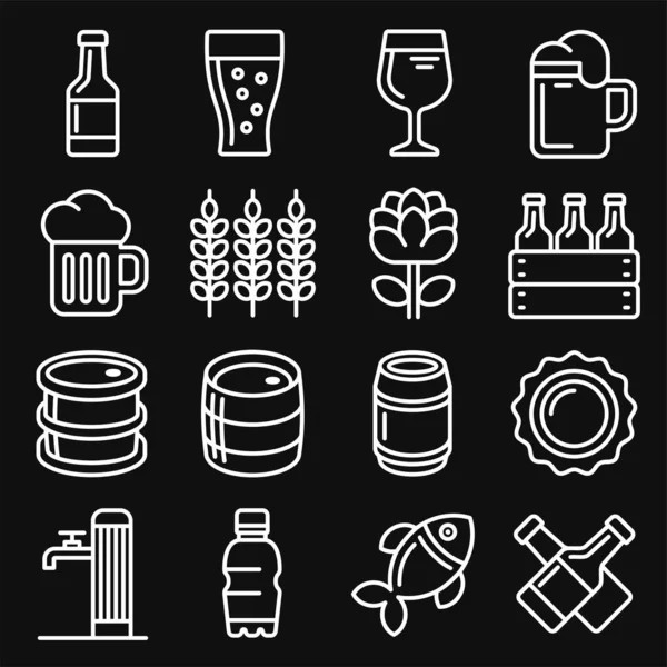 Öl ikoner som ligger på svart bakgrund. Linjestil vektor — Stock vektor