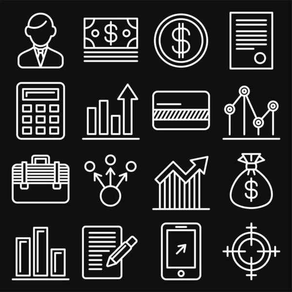 Business, Money and Management Icons Set. Linha estilo Vector — Vetor de Stock