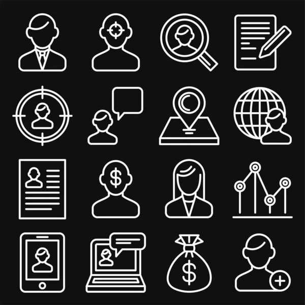 Headhunting Related Icons Set on Black Background. Line Style Vector — Stock Vector