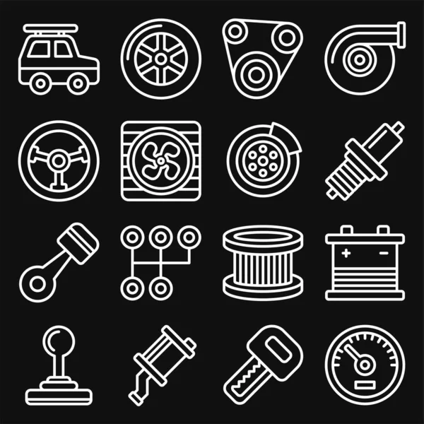 Automotive Car Service Icons Set su sfondo nero. Vettore stile linea — Vettoriale Stock