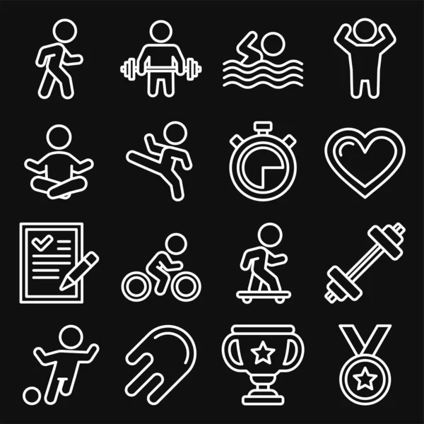 Wellness Set de iconos deportivos y de fitness. Estilo de línea Vector — Archivo Imágenes Vectoriales