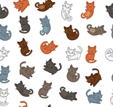 Beyaz Arkaplanda Sevimli Çizgi film Kedisi Kusursuz Düzen. Vektör